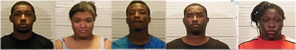 Daryl Jones, 18, of Farview Heights, Kaityln Fultz, 18, and Traseana Parks, 17, of Swansea, Deontre Samuels, 20, of O'Fallon, and Shay Bennett, 24, of East St. Louis are charged with robbery. 